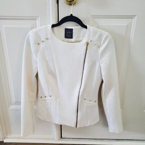 Zara Trafaluc Cream White Blacker Zip Front Jacket